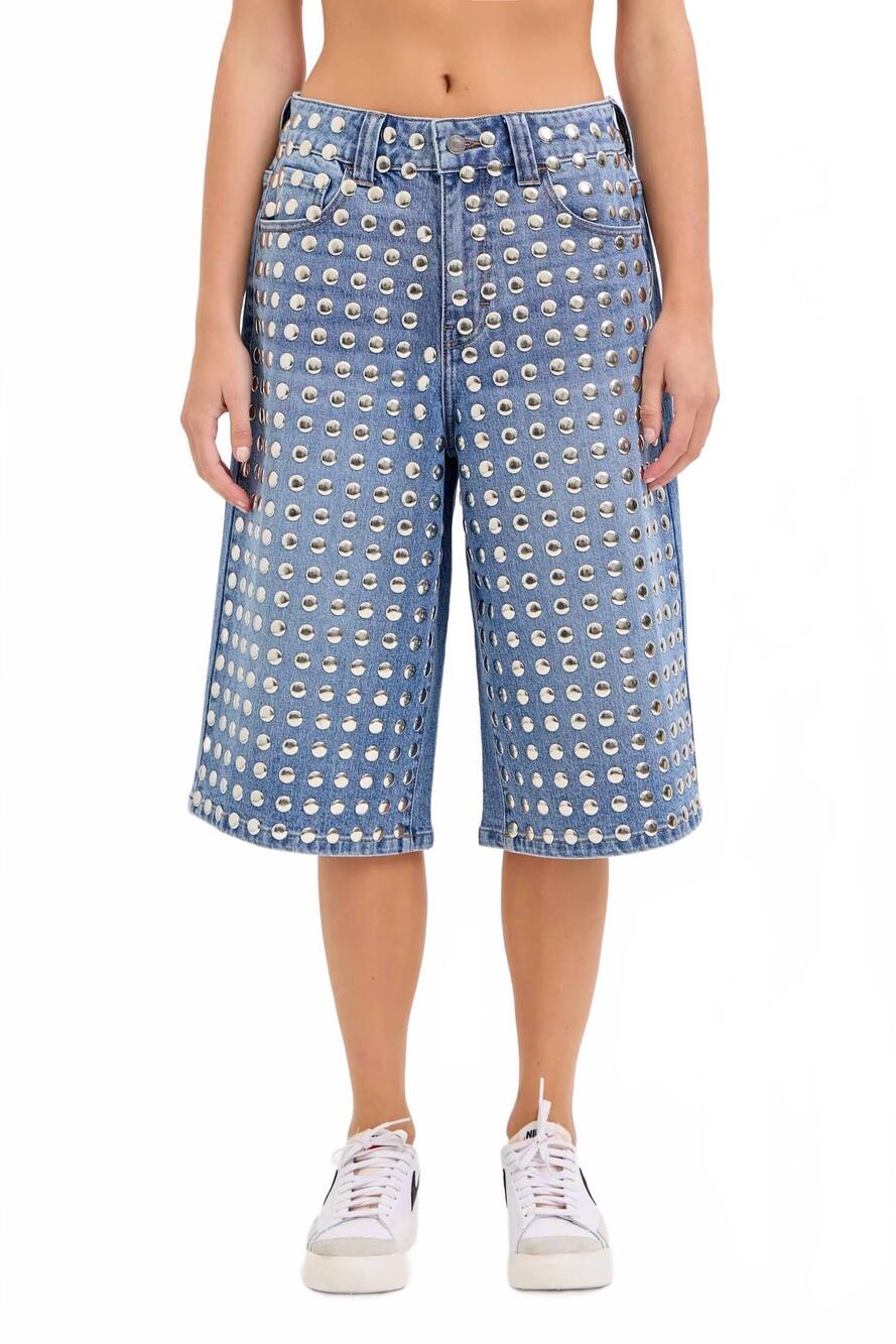 NEW CELLO vex studded bermuda shorts in medium wash